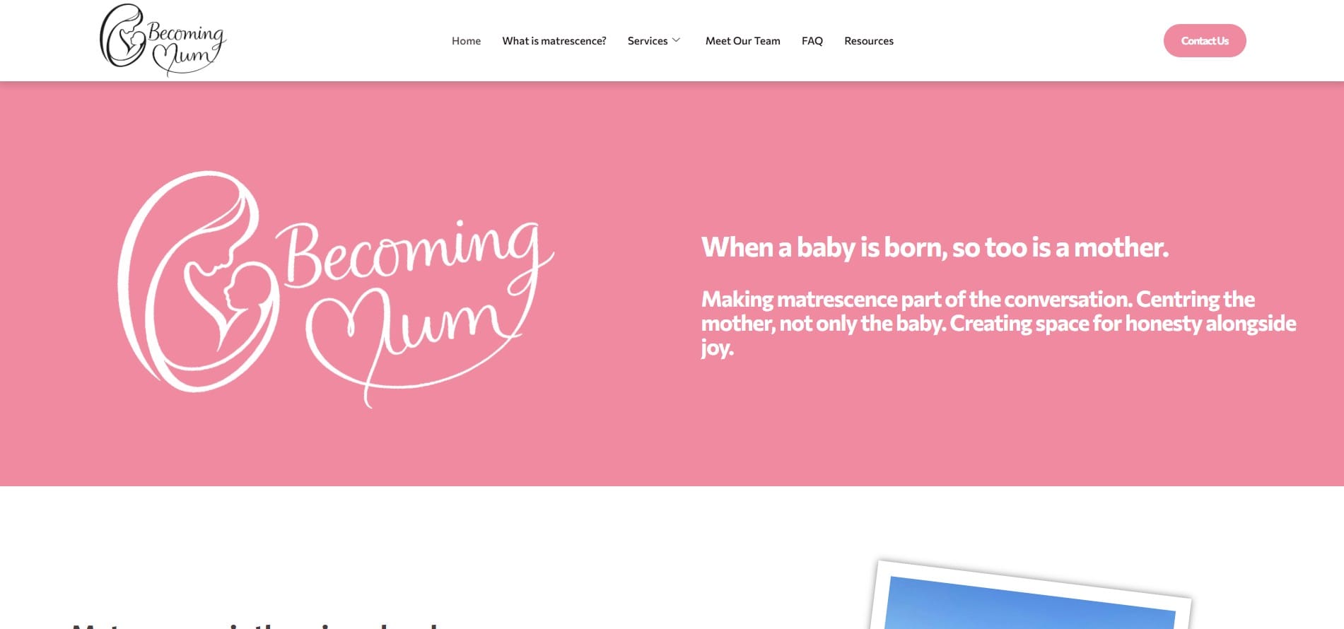 Becoming Mum website homepage