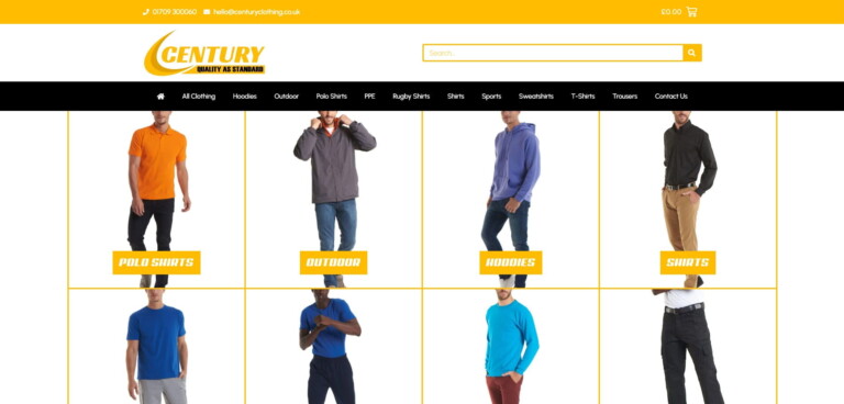 Century Clothing website homepage