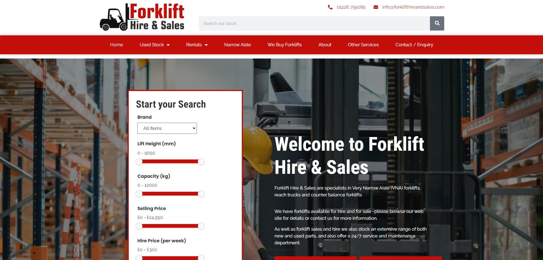 Forklift Hire & Sales website homepage
