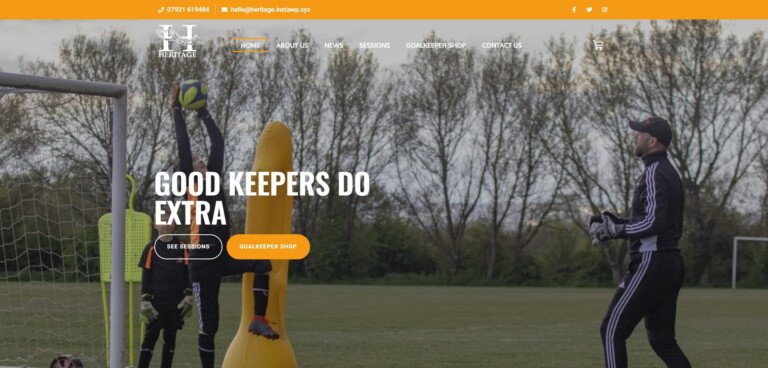 Heritage Goalkeeping website homepage