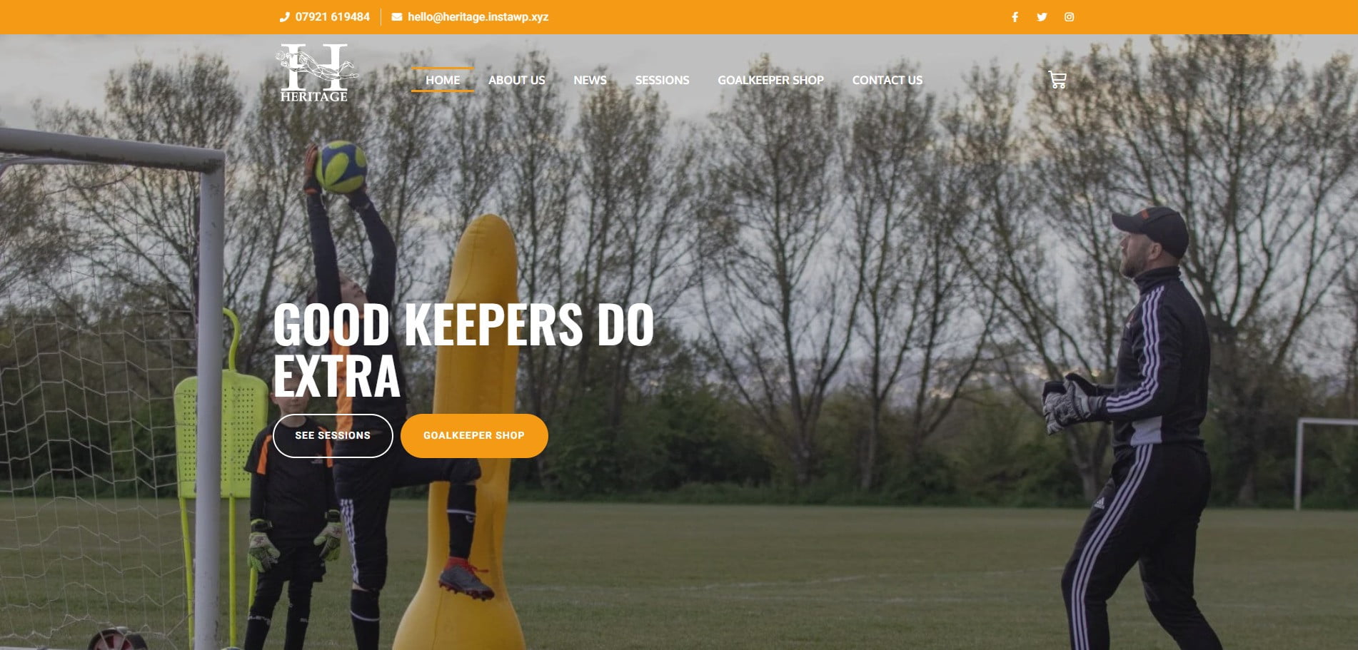 Heritage Goalkeeping website homepage