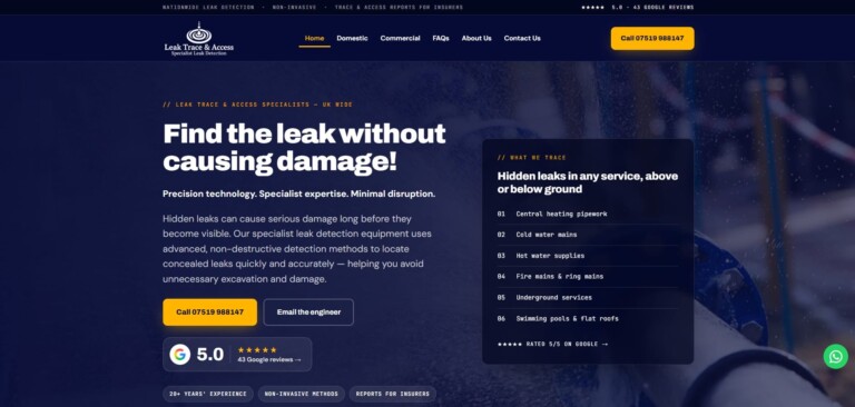 Leak Trace and Access website homepage