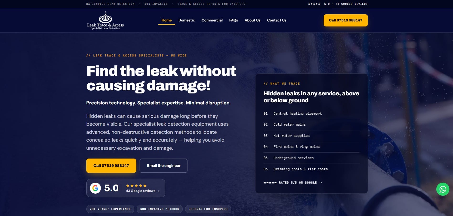 Leak Trace and Access website homepage