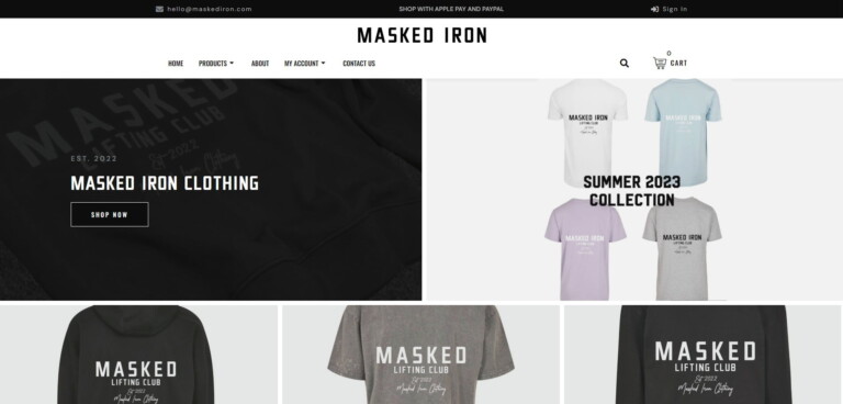 Masked Iron Clothing website homepage