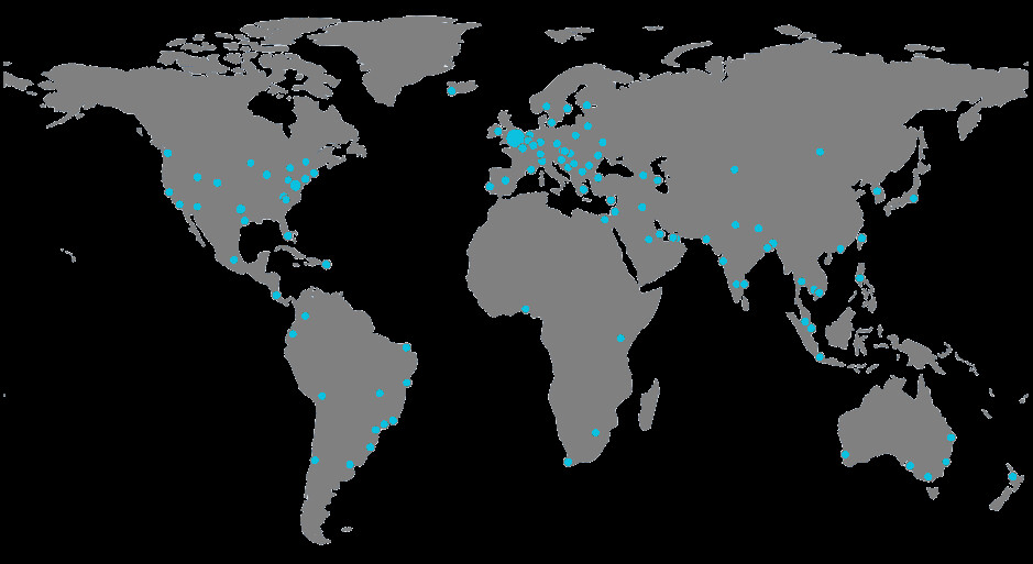 Map of server locations around the world