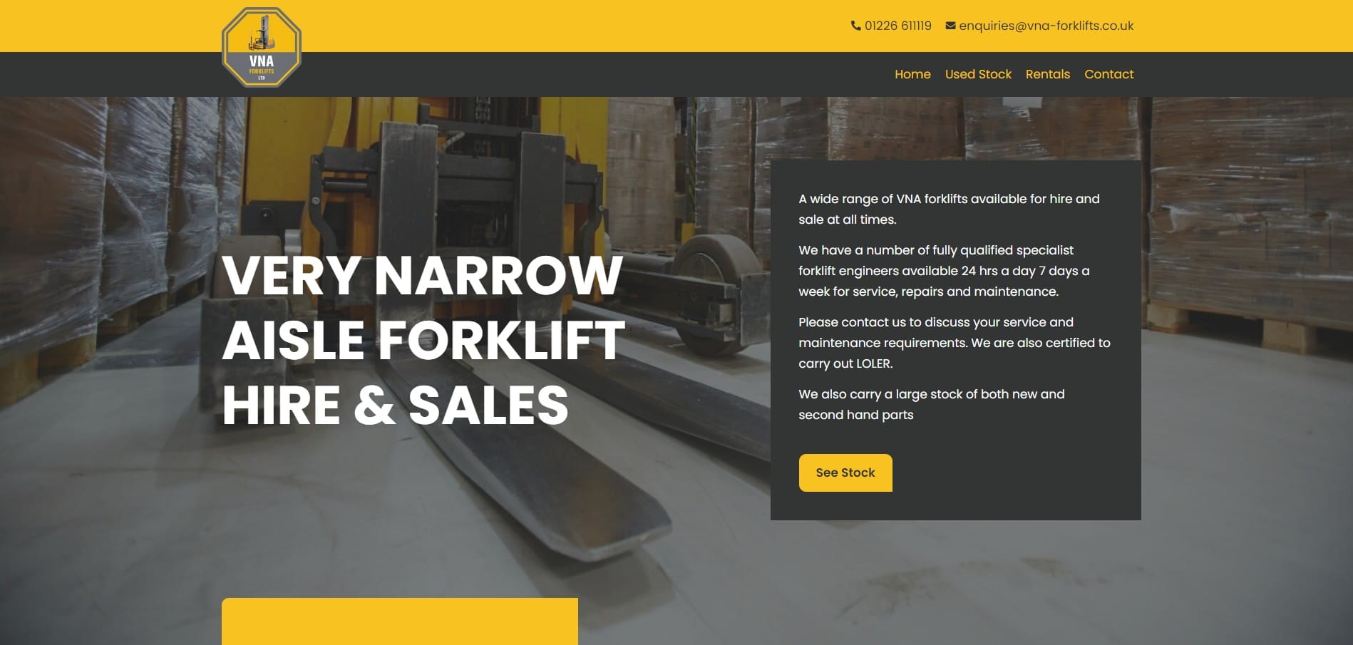 VNA Forklifts website homepage